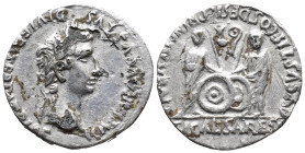 Augustus Fourée Denarius. (18mm, 2,2 g) Uncertain mint, after 2 BC. Laureate head right / Gaius and Lucius Caesars standing facing, each togate and ho...