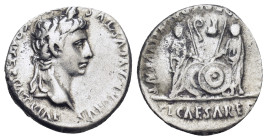 Augustus. Denarius. 7-6 a. C. Lugdunum. (18mm, 3.71 g) Anv.: CAESAR AVGVSTVS DIVI. F. PATER. PATRIE, his laureate head right. Rev.: C.L. CAESARES AVGV...
