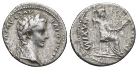 Tiberius. Denarius. 14-37 AD. Lugdunum. (17mm, 3.66 g) Anv.: TI CAESAR DIVI AVG F AVGVSTVS. Laureate head of Tiberius right. Rev.: PONTIF MAXIM. Livia...