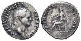 Vespasian. Denarius. 69-79 d.C. Rome. (18mm, 3.24 g) Anv.: IMP CAESAR VESPASIANVS AVG. laureate head to right. Rev.: PON MAX TR P COS VI. Securitas se...