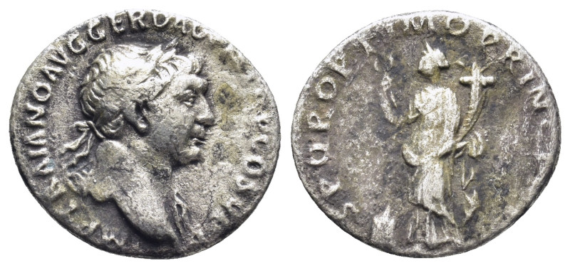 Trajan, 98 - 117 AD Silver Denarius, Rome Mint, (17mm, 2,98 g) Obverse: IMP TRAI...