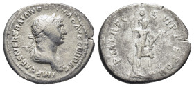 Trajan. A.D. 98-117. AR denarius (18mm, 3,0 g). Rome mint, struck A.D. 114-117. IMP CAES NER TRAIAN OPTIM AVG GER DAC PARTHICO, laureate and draped bu...