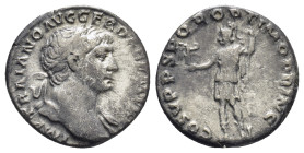 Trajan. Denarius. 107-111 AD. Rome. (17mm, 3.2 g) Struck A.D. 107 . IMP TRAIANO AVG GER DAC P M TR P, laureate bust of Trajan right, drapery on left s...