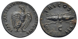 Hadrian Æ Quadrans. (17mm, 2.63 g) Rome, 122-125. Eagle standing r., head l., with wings displayed / Winged thunderbolt.
