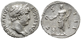 Hadrian, 117-138. Denarius (18mm, 3.2 g), Rome, 124-128. HADRIANVS AVGVSTVS Laureate bust of Hadrian to right, with slight drapery on his far shoulder...