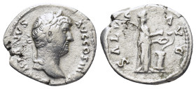 Hadrian. Denarius. 134-138 d.C. Rome. (17mm, 2.72 g) Anv.: HADRIANVS AVG COS III P P, bare head right. Rev.: SALVS AVG, Salus standing right, feeding ...
