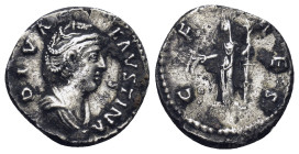 Diva Faustina. Denarius. 141 AD. Rome. (17mm, 3.2 g) Anv.: DIVA FAVSTINA, draped bust to right. Rev.: CERES, Ceres standing to left, holding corn ears...
