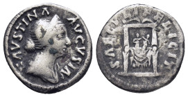 Faustina Junior (AD 147-175/6). AR denarius (17mm, 2,97 g). Rome, AD 161-175/6. FAVSTINA-AVGVSTA, draped bust of Faustina Junior right, seen from fron...