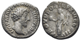 Marcus Aurelius. A.D. 161-180. AR denarius (17mm, 3,15 g). Rome mint, struck A.D. 162. IMP M AVREL ANTONINVS AVG, bare head right / PROVID FORT TR P X...