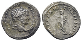 Caracalla. Denarius. (18mm, 2.89 g) 213 d.C. Rome. Anv.: ANTONINVS PIVS AVG BRIT, laureate head to right. Rev.: P M TR P XVI COS IIII P P, Serapis, we...