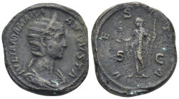 Julia Mamaea. Sestertius. (31mm, 34.94 g) 222-235 d.C. Rome. Anv.: IVLIA MAMAEA AVGVSTA, diademed and draped bust to right. Rev.: VESTA, Vesta, veiled...