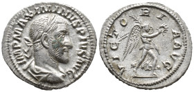 Maximinus AR Denarius. (20mm, 2,9 g) Rome, AD 235-238. IMP MAXIMINVS PIVS AVG, laureate, draped bust right, early portrait resembling Severus Alexande...
