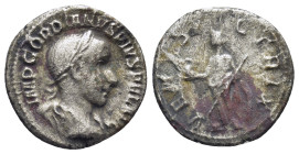 Gordian III. A.D. 238-244. AR denarius (19mm, 2.73 g). Rome, A.D. 240. IMP GORDIANVS PIVS FEL AVG, laureate, draped and cuirassed bust of Gordian III ...