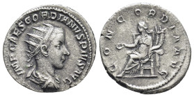 Gordian III. AD 238-244. Antioch Antoninianus AR (20mm., 4,15 g). IMP CAES M ANT GORDIANVS AVG, radiate, draped and cuirassed bust of Gordian right / ...