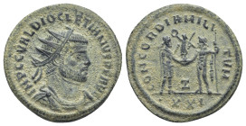Diocletian (284-305 AD). Antioch AE Antoninianus (21mm, 4.29 g) Obv: IMP CC VAL DIOCLETIANVS PF AVG. Radiate, draped and cuirassed bust right Rev: CON...