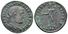 Galerius AD 305-311. Heraclea Follis Æ (26mm., 7,66 g). IMP C GAL VAL MAXIMIANVS P F AVG, laureate head right / GENIO IMPERATORIS, Genius standing lef...
