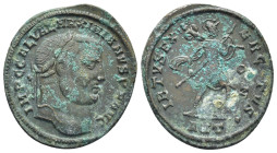 Galerius Maximianus (305-311) AE Follis (23mm, 5.95 g) Antioch. Obv: IMP C GAL VAL MAXIMIANVS P F AVG - Laureate head right. Rev: VIRTVS EXERCITVS / O...