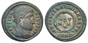 Constantine I. AD 307/310-337. Æ Follis (19mm, 3.13 g). Heraclea mint. Struck AD 324. Laureate head right / VOT XX in laurel wreath; */SMHΔ.