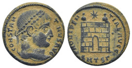 Constantine I. Thessalonica. Circa 306-337. AE follis (18mm, 3,84 g). CONSTAN-TINVS AVG, laureate head right. / PROVIDEN-TIAE AVGG, campgate, six laye...