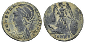 Commemorative Series. A.D. 330-354. Æ follis (17mm, 1,88 g). Constantinople, A.D. 333-335. CONSTAN-TINOPOLI, helmeted and mantled bust of Constantinop...
