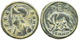 Commemorative Series. AD 330-354. Æ Follis (17mm, 2.7 g). Nicomedia mint, 3rd officina. Struck under Constantine I, AD 330-335. URBS ROMA, helmeted an...