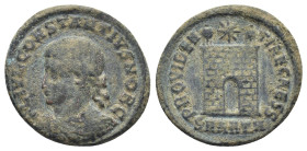 Constantius II, as Caesar, 324-337. AE Follis (19mm, 3.11 g). Antiochia, 326-327. FL IVL CONSTANTIVS NOB C Laureate, draped and cuirassed bust of Cons...