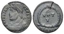 Jovian, AD 363-364. AE Maiorina. (20mm. 2,67 g). Heraclea. DN FL CL IVLIANVS PF AVG, pearl-diademed, draped and cuirassed bust left. Rev. VOT V in wre...
