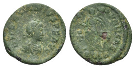 Arcadius (388-392) AE 12 (13mm, 1,15 g) Cyzicus Obv: D N ARCADIUS P F AVG, pearl-diademed, draped and cuirassed bust right Rev: SALVS REI PVBLICAE / P...
