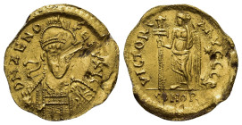Zeno AV Solidus. Unidentified imperial mint, AD 476-491. Second reign. (19mm, 3.59 g) D N ZENO PERP AVG, pearl-diademed, helmeted and cuirassed bust f...