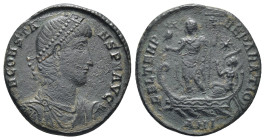 Constans, 337-350. AE. (5 Gr. 22mm.), Antiochia
 Pearl-diademed, draped and cuirassed bust of Constans to right. 
Rev. Constans, in military attire, s...