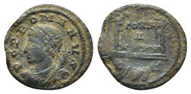 Constantinus I. AE 4. 330 AD. Constantinople. (1 Gr. 13mm.)
Draped bust of Genius left, with cornucopia over shoulder.
 Rev. Milvian Bridge over Tiber...