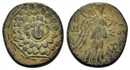 PONTOS.Amisos.(Circa 105-63 BC).Ae.

Obv : Aegis with Gorgon's head at center.

Rev : AΜΙΣΟΥ.
Nike advancing right, holding wreath and palm branch, be...