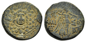 PONTOS.Amisos.(Circa 105-63 BC).Ae.

Obv : Aegis with Gorgon's head at center.

Rev : AΜΙΣΟΥ.
Nike advancing right, holding wreath and palm branch, be...