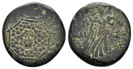 PONTOS.Amisos.(Circa 105-63 BC).Ae.

Obv : Aegis with Gorgon's head at center.

Rev : AΜΙΣΟΥ.
Nike advancing right, holding wreath and palm branch, be...
