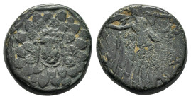 PONTOS.Amisos.(Circa 105-63 BC).Ae.

Obv : Aegis with Gorgon's head at center.

Rev : AΜΙΣΟΥ.
Nike advancing right, holding wreath and palm branch, be...
