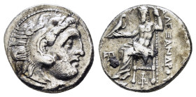 KINGS OF MACEDON. Alexander III.The Great.(336-323 BC). Drachm
Obv : Head of Alexander as Hercules right wearing lion-skin headdress, paws tied at thr...