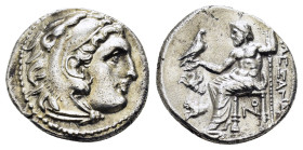 KINGS OF MACEDON. Alexander III.The Great.(336-323 BC). Drachm
Obv : Head of Alexander as Hercules right wearing lion-skin headdress, paws tied at thr...