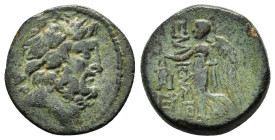 CILICIA.Elaiussa Sebaste.1st Century BC.AE Bronze.Head of Zeus right / EΛAIOYΣIΩN, Nike avdancing left, holding wreath and palm; monograms left.SNG Fr...