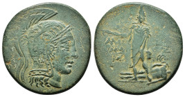 PONTOS.Amisos.Time of Mithradates VI Eupator.(Circa 105-90 or 90-85 BC).Ae.
Obv : Helmeted head of Athena right.
Rev : AMI - ΣOY.
Perseus standing lef...