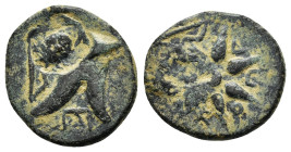 PONTUS. Uncertain . Time of Mithradates VI.Circa 130-100 BC. AE Bronze. Phrygian cap with facing bust of Pan; bow to left, Countermark / Star; bow to ...