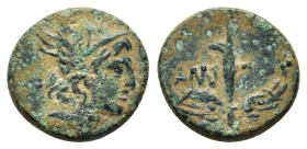 PONTOS. Amisos. Time of Mithradates VI.(Circa 105-85 BC). Ae.
Obv : Head of Perseus right, wearing a winged helmet.
Rev : AMI-ΣOY.
Winged harpa.
SNG B...