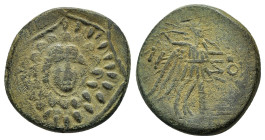 PONTOS.Amisos.(Circa 105-63 BC).Ae.

Obv : Aegis with Gorgon's head at center.

Rev : AΜΙΣΟΥ.
Nike advancing right, holding wreath and palm branch, be...
