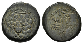 PONTOS.Amisos.(Circa 105-63 BC).Ae.

Obv : Aegis with Gorgon's head at center.

Rev : AΜΙΣΟΥ.
Nike advancing right, holding wreath and palm branch, be...