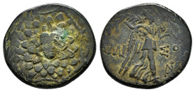 PONTOS.Amisos.(Circa 105-63 BC).Ae.

Obv : Aegis with Gorgon's head at center.

Rev : AΜΙΣΟΥ.
Nike advancing right, holding wreath and palm branch, be...