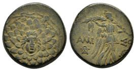 PONTOS.Amisos.(Circa 105-63 BC).Ae.

Obv : Aegis with Gorgon's head at center.

Rev : AΜΙΣΟΥ.
Nike advancing right, holding wreath and palm branch, be...