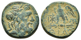 BITHYNIA.Dia.(Circa 85-65 BC).Ae.
Obv : Laureate head of Zeus to right.
Rev : ΔΙΑΣ.
Eagle standing left on thunderbolt, head right; monograms to left ...