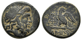 PONTOS.Amisos.(100-85 BC).Ae.

Obv : Laureate head of Zeus right.

Rev : AMIΣOY.
Eagle standing left on thunderbolt, head right; star above; in left f...