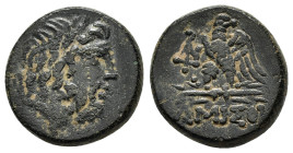 PONTOS.Amisos.(100-85 BC).Ae.

Obv : Laureate head of Zeus right.

Rev : AMIΣOY.
Eagle standing left on thunderbolt, head right; star above; in left f...