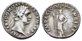 DOMITIAN (81-96). Denarius. Rome.
Obv: IMP CAES DOMIT AVG GERM P M TR P XI.
Laureate head right.
Rev: IMP XXI COS XVI CENS P P P.
Minerva standing...