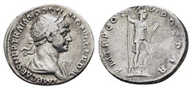 TRAJAN (98-117). Denarius. Rome. Obv: IMP CAES NER TRAIAN OPTIM AVG GER DAC PARTHICO. Laureate and draped bust right. Rev: P M TR P COS VI P P S P Q R...